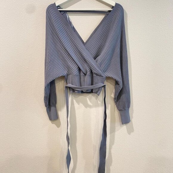 Crossover Tie Open Back Sweater by Love Tree – Light Blue (Size Small) - Picture 8 of 8